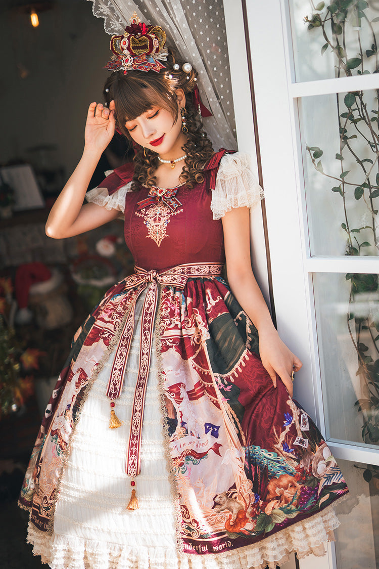 Red Kaleidoscope of Dreams Flying Sleeve Print Embroidery Cardigan Bow Classic Vintage Gorgeous Lolita