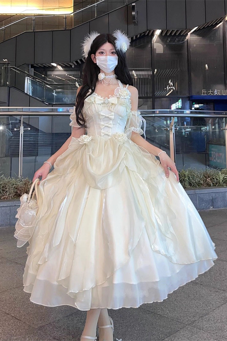 Cream Cindy Rose Halterneck Sleeveless Frilled Bow Elegant Sweet Lolita JSK Dress