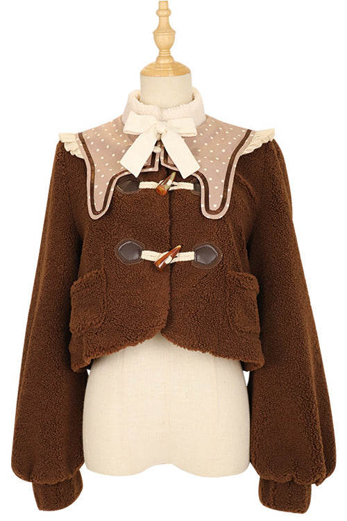 Cream OP Dress - Round Collar Lantern Sleeves Bear Sweet Lolita