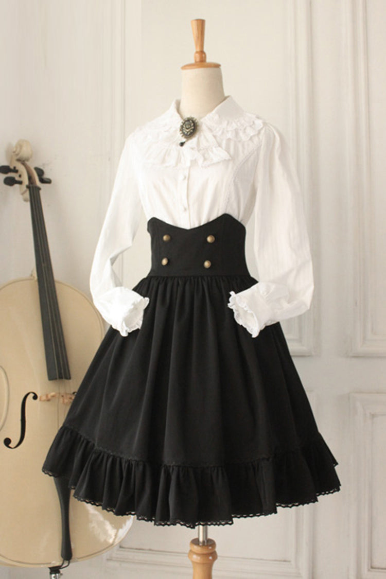 Black Vintage High-Waisted Fishbone Gothic College Skirt Dress