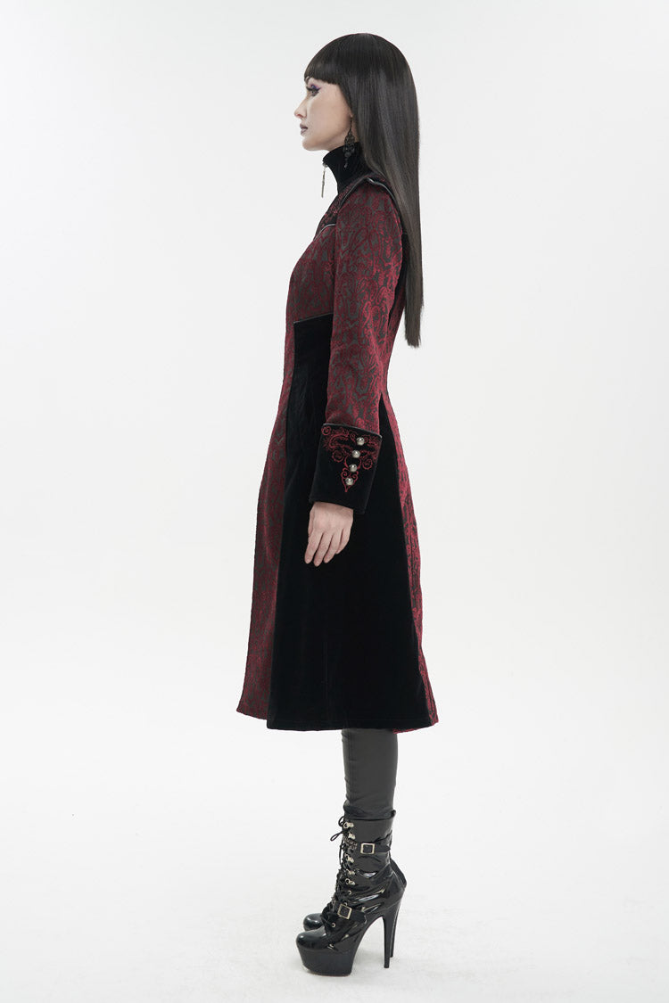 Crimson Studded Jacquard Cross-Embroidered Mushroom Buckle Gothic Jacket