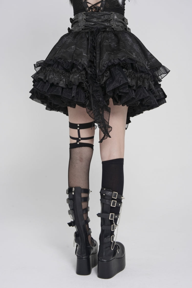 Gothic Skirt with Buckles, Pleats, and Eyelets, Black