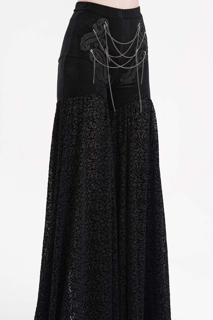 Gothic Pants with Jacquard Floral Chain and Hollow Lace