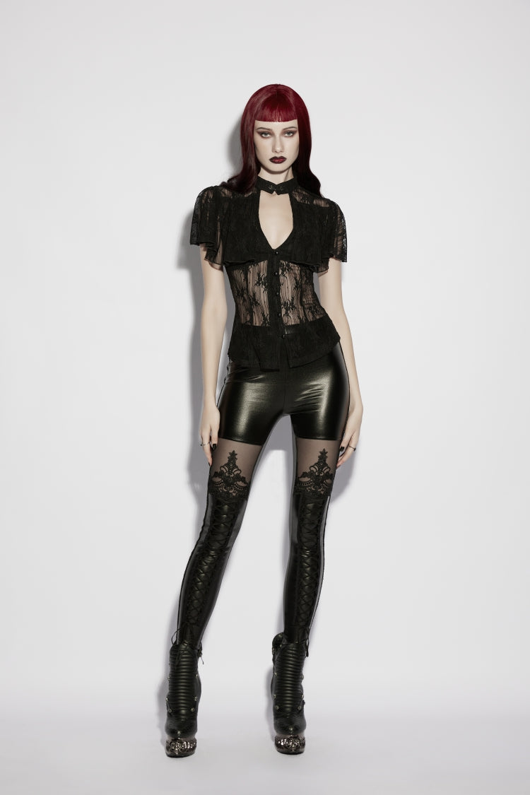 Cosplay Gothic Blouse with Lace-Up and Cutout Details