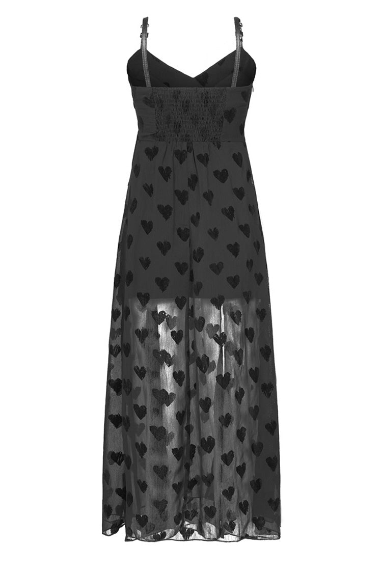 Heart Chiffon Waist Leather Sling Long Gothic Dress