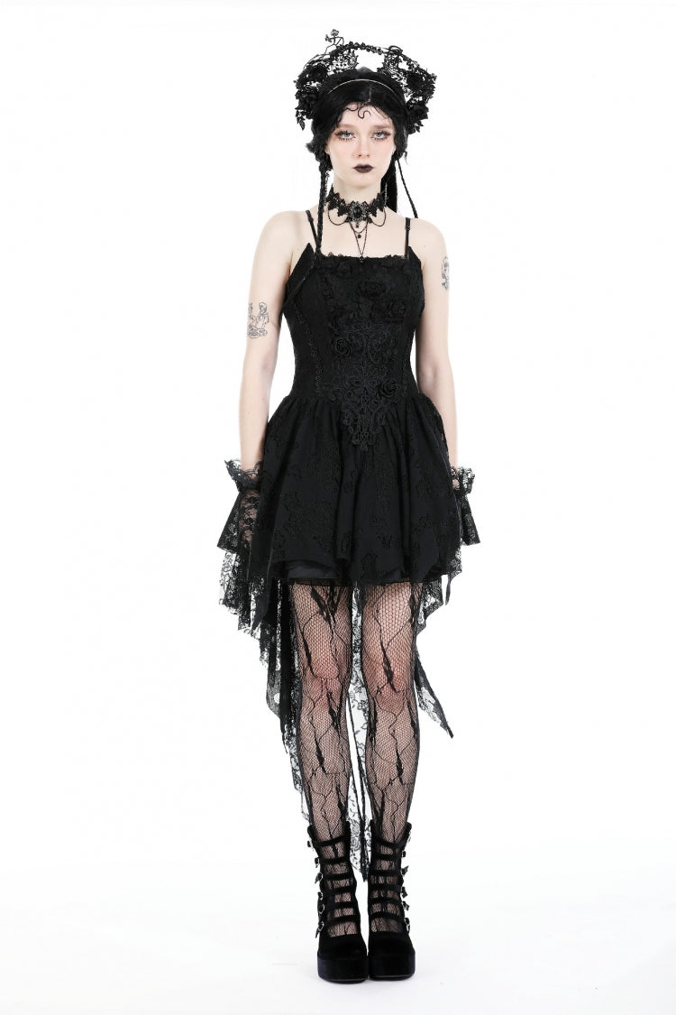 Sleeveless Rose Lace Lace-Up Gothic High Low Dovetail Slip Wedding Dress