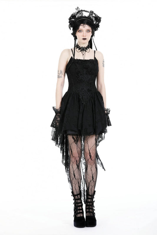Sleeveless Rose Lace Lace-Up Gothic High Low Dovetail Slip Wedding Dress