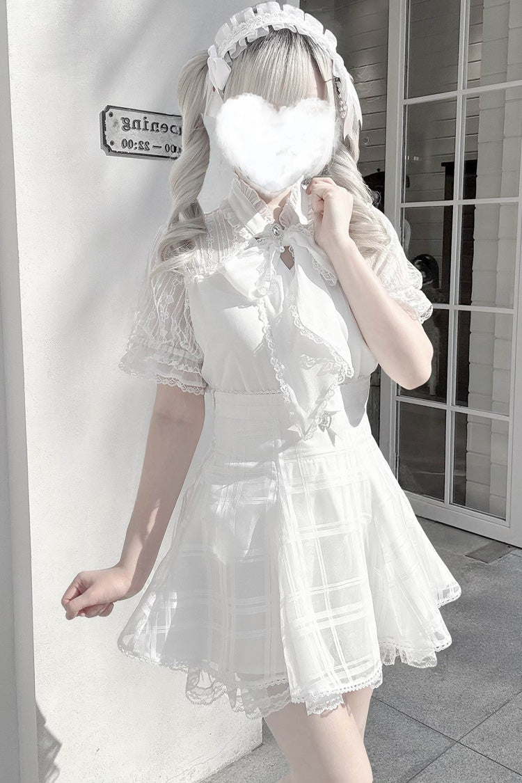 Light Snow Plaid Bow Sweet Jirai Kei Skirt