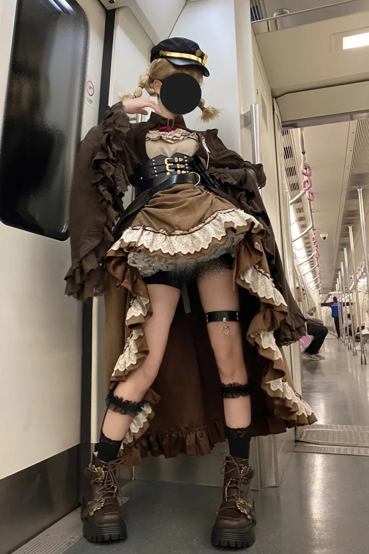 Cocoa Irregular Ruffle Punk Lolita Dress Ensemble