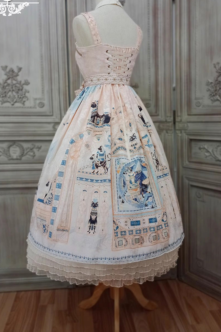 Gothic Lolita Dress with Egyptian Print, Ruffles, Dusk Style