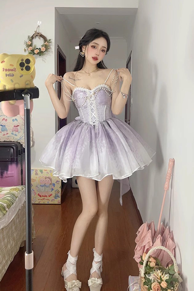 Lilac Sleeveless Bow-Adorned Princess Bridesmaid Jumper Dress