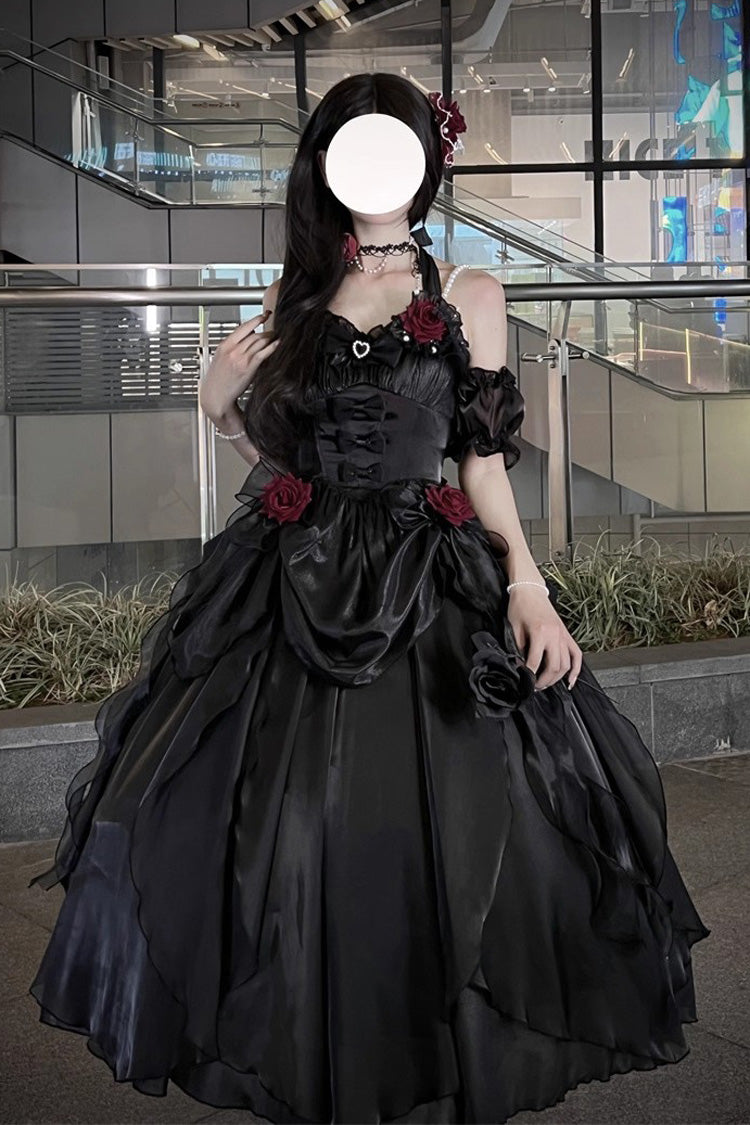 Halterneck Ruffled Bow Gothic JSK in Black