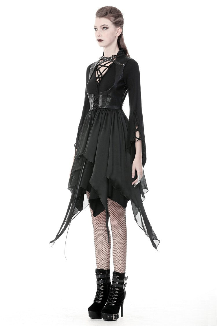 Punk Jacket with Cut-Out Chest Irregular Hem Lace-Up Buckles