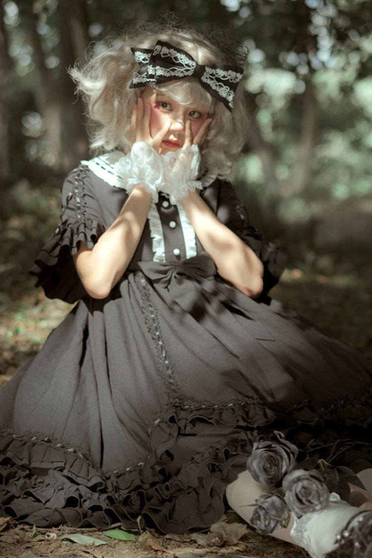 Gothic Lolita Ruffled Dress with Bow Details and Layers