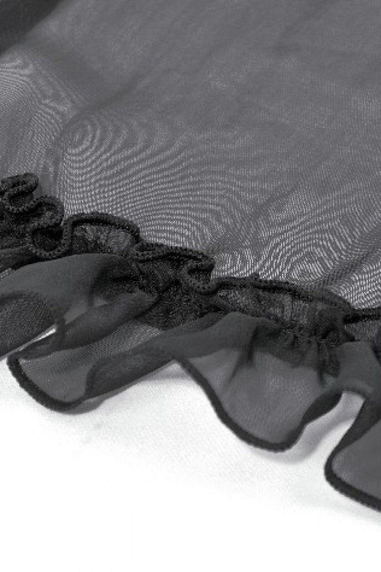 Courtly Gothic Blouse with Puff Sleeves and Lace, Black