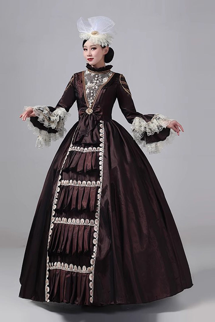 British Embroidered Medieval Victorian Gown - Vintage Court Style