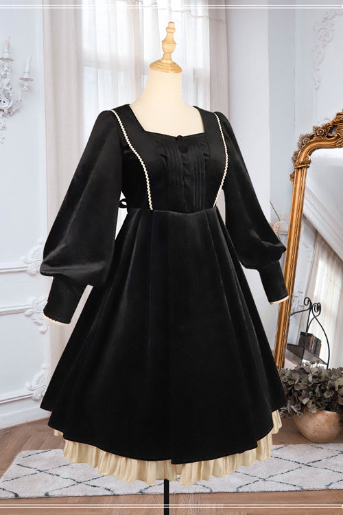 Ebony Velvet Classic Lolita One-Piece with Faux Collar