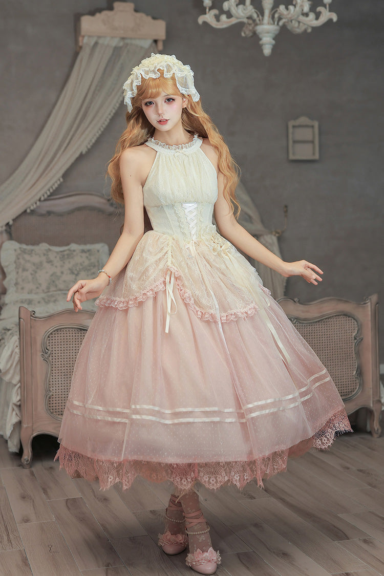 Halterneck Sleeveless Printed Lace Corset Lolita JSK Set
