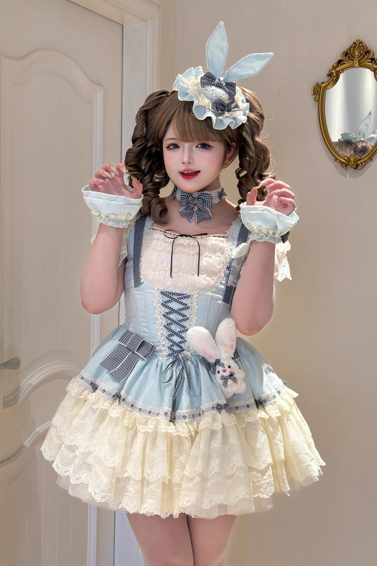 Goodnight Alice Sleeveless Ruffled Bow Lace-Up Sweet Lolita Jumper Dress Three Colors