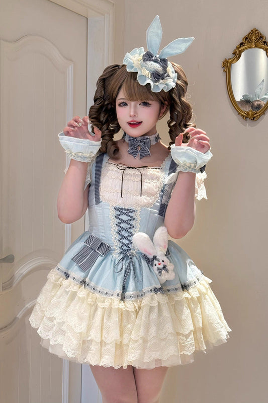 Goodnight Alice Sleeveless Ruffled Bow Lace-Up Sweet Lolita Jumper Dress Three Colors