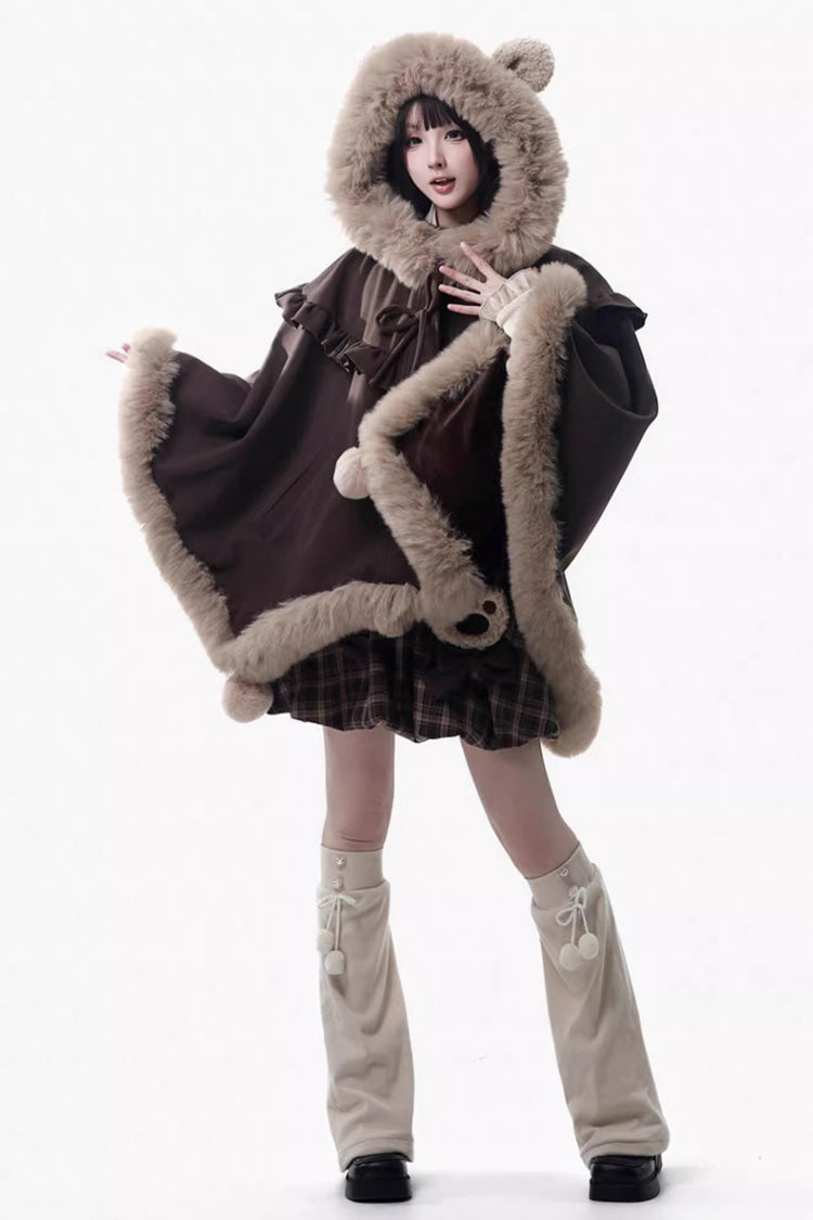 Brown Fluffy Little Bear Sleeveless Printed Ruffled Bow Sweet Lolita Tank Dress