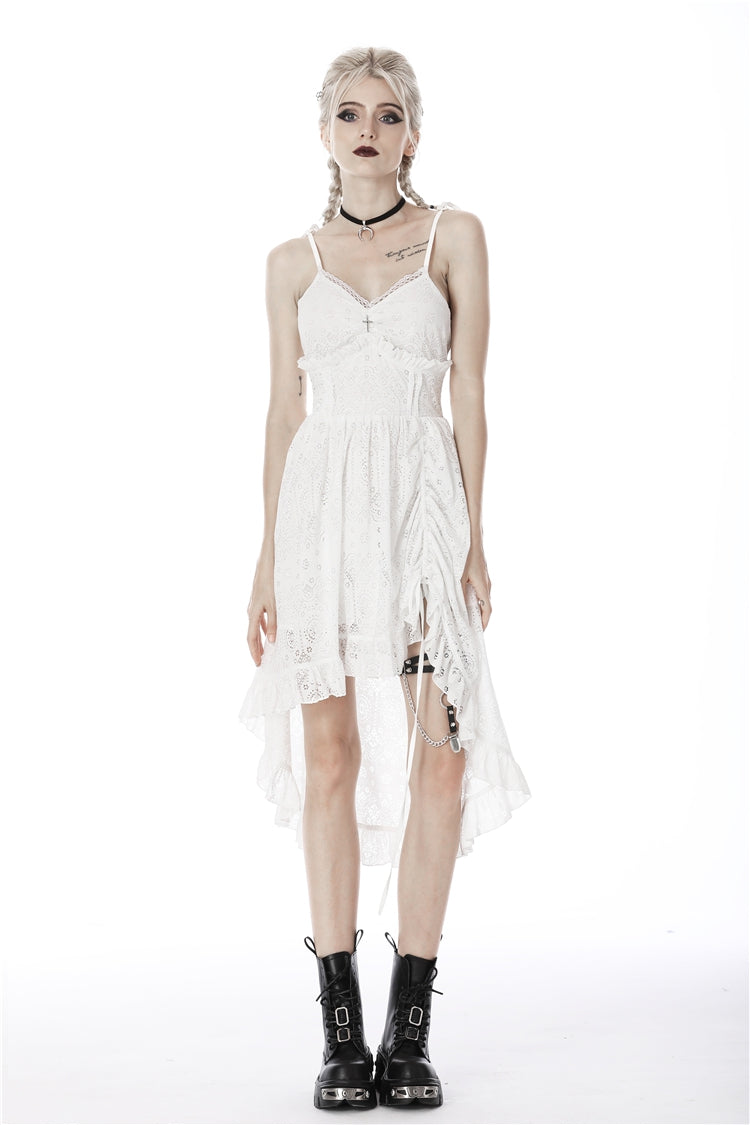 White Floral Lace Lace-Up Steampunk Slip Cocktail Dress