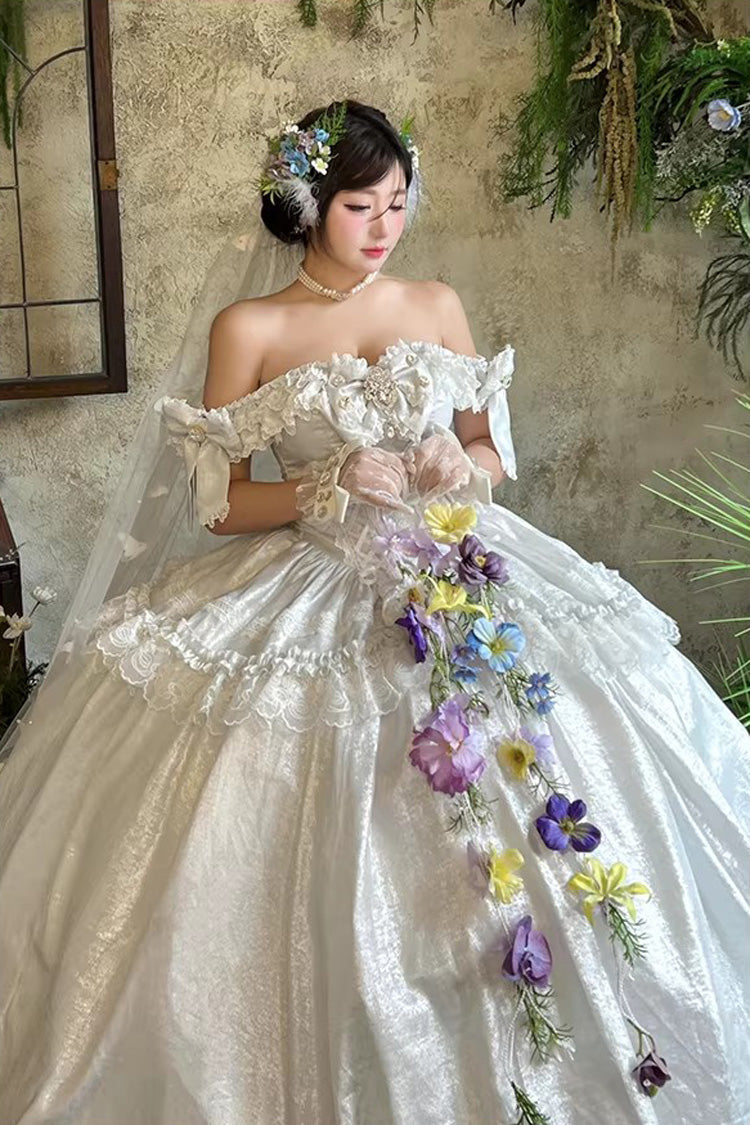 Sleeveless Ruffled Bow Strapless Elegant Lolita Gown