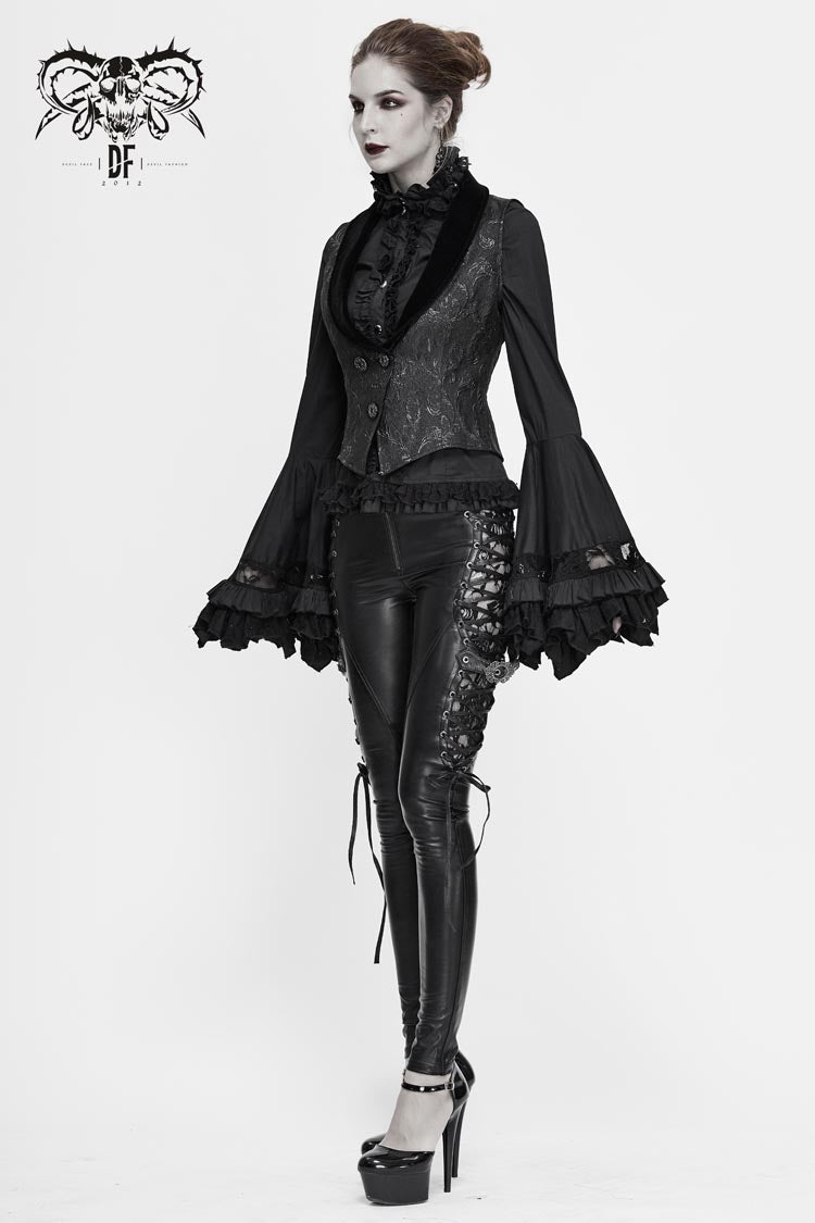 Matte Velvet Jacquard Gothic Waistcoat with Low Neck
