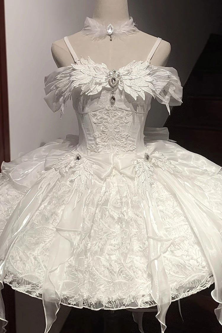 Ivory Square Collar Flutter Sleeve Embroidered Bow Lace JSK