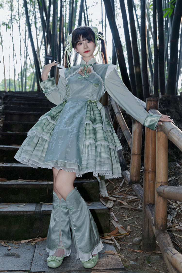 Cheongsam Ink Print Multilayer Bow Sweet Chinese Lolita Jumper Dress 2 Colors