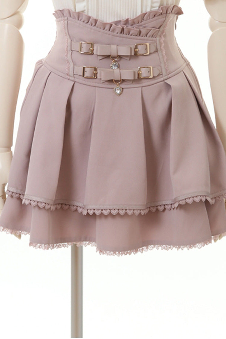 Jirai Kei Slim Skirt with Double Bows and Ruffles, 3 Colors