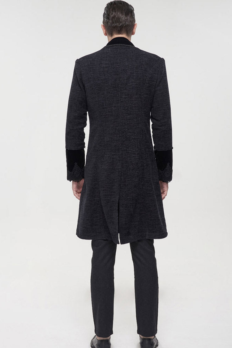 Gothic Men's Coat with Removable Fur Collar, Button Accents