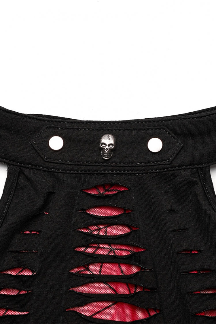 Spider Print Hollow Stitching Ripped Steampunk Vest
