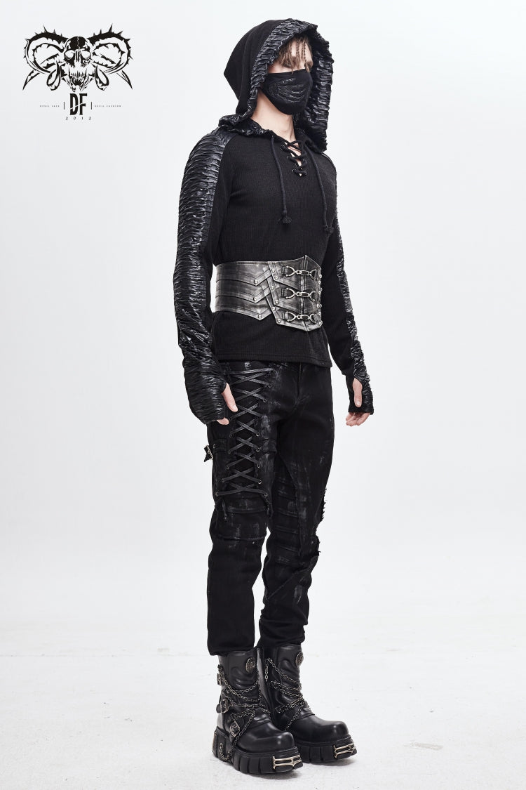 Men's Punk Faux Leather Belt with Lace-Up Detail