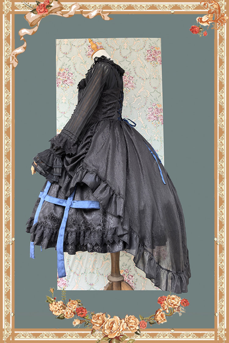 Sleeveless Printed Ruffled Bow Lace-Up Gothic Elegant Jsk Dress - Two Colors