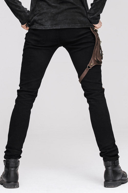 Steampunk Fitted Trousers with Utility Pouch for Men's Party Attire