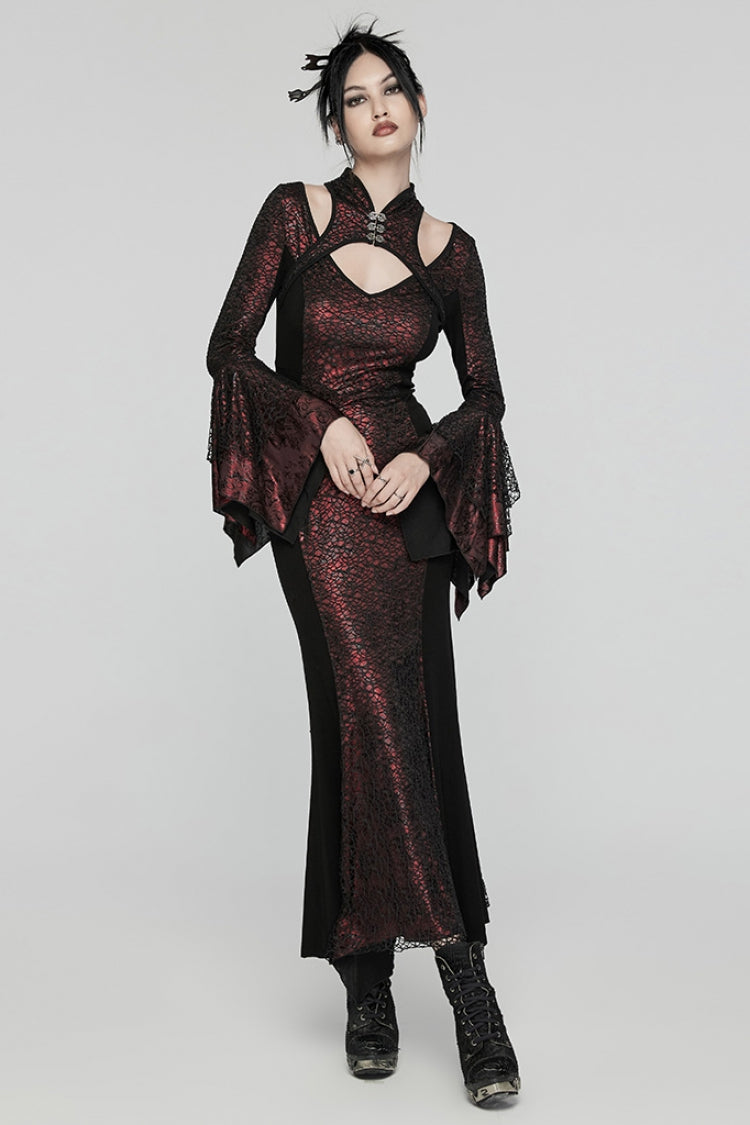 Scarlet & Black Mandarin Collar Fishtail Cutout Gothic Dress