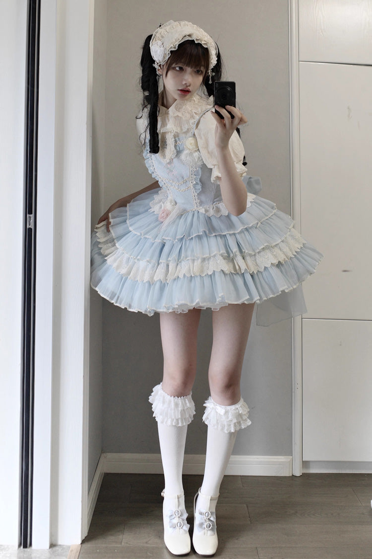 Good Night Tulip Sleeveless Multi-Tiered Ruffled Embroidered Lace Sweet Ballet Lolita Jumper Dress Two Colors