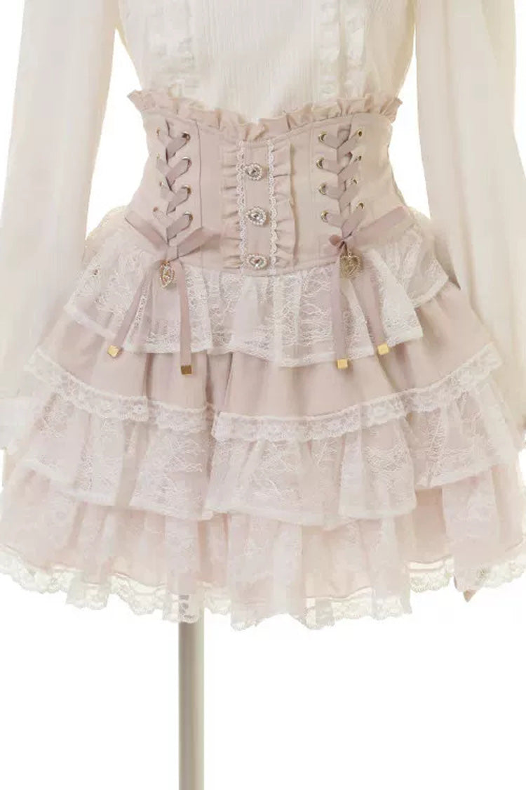 Adorable Triple-Tier Ruffled Lace-Up Skirt with Lace Accents in Three Shades