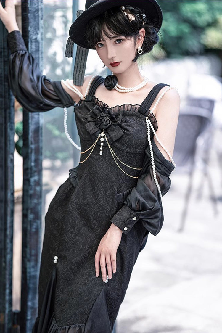Sleeveless Jacquard Lace Fishtail JSK in Black
