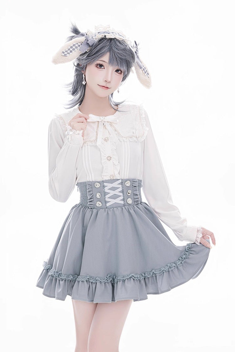 Sweet Ruffle Lace Lace-Up Japanese Jirai Kei Skirt 4 Colors
