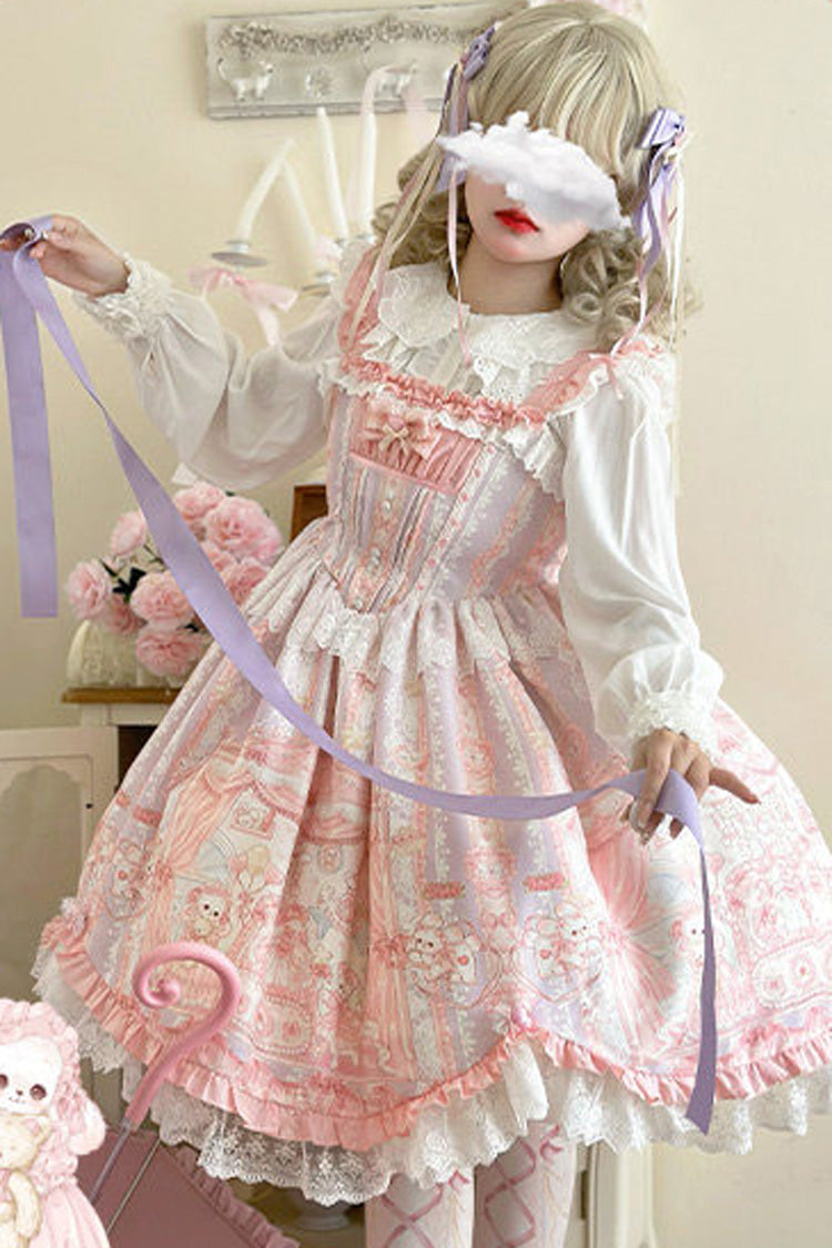 Rose Square Collar Sleeveless Printed Ruffled Lace Sweet Lolita Jumper Dress