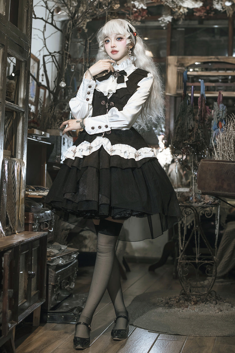 Black/White The Duke of Blood Multi-Layered Ruffled Bow Gothic Lolita Vest Skirt Set