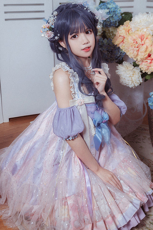 Multicolor JSK Dress - Matching Hand Sleeves High Waist Sweet Lolita
