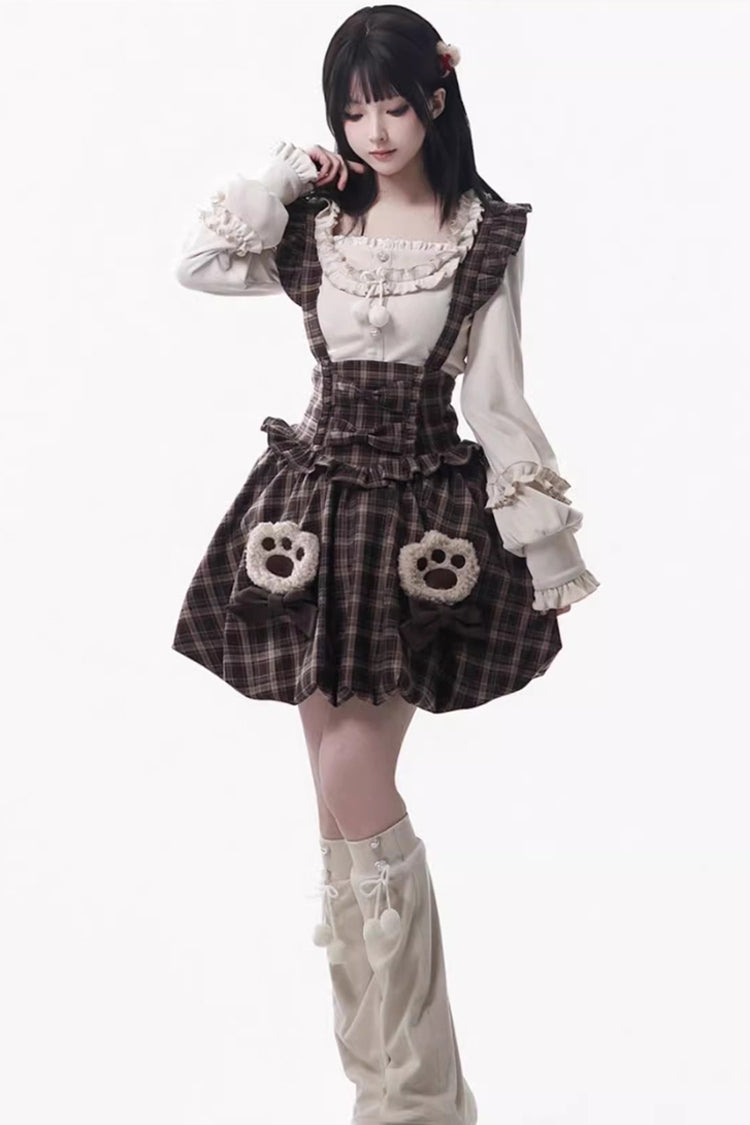 Brown Fluffy Little Bear Sleeveless Printed Ruffled Bow Sweet Lolita Tank Dress