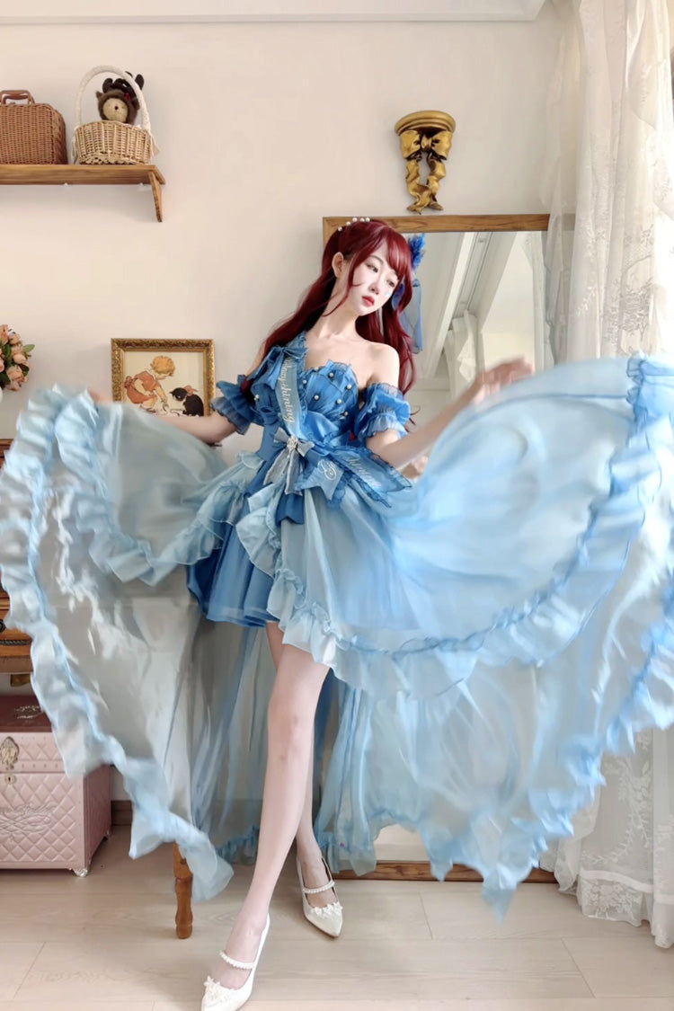 Mermaid Princess Ruffle Hanayome Bow Sweet Elegant JSK Dress Set in Blue