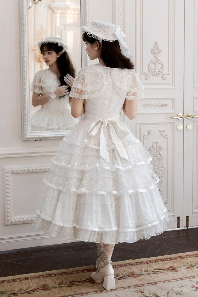 Ivory Morning Dew Lily Short Sleeve Multi-Ruffle Embroidery Elegant Lolita Gown