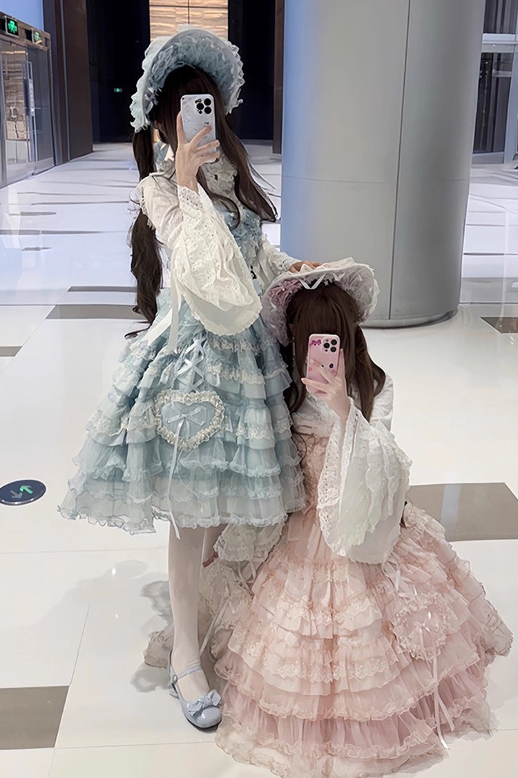 Blue Multi-Layered Ruffled Hanayome Embroidered Bow Lace Sweet JSK - Sweetheart Diary