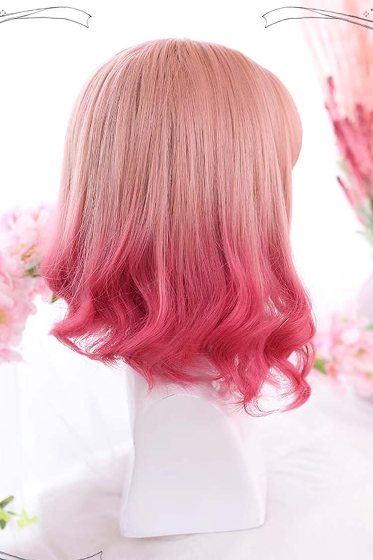 Blush Curly Short Wig with Gradient Effect