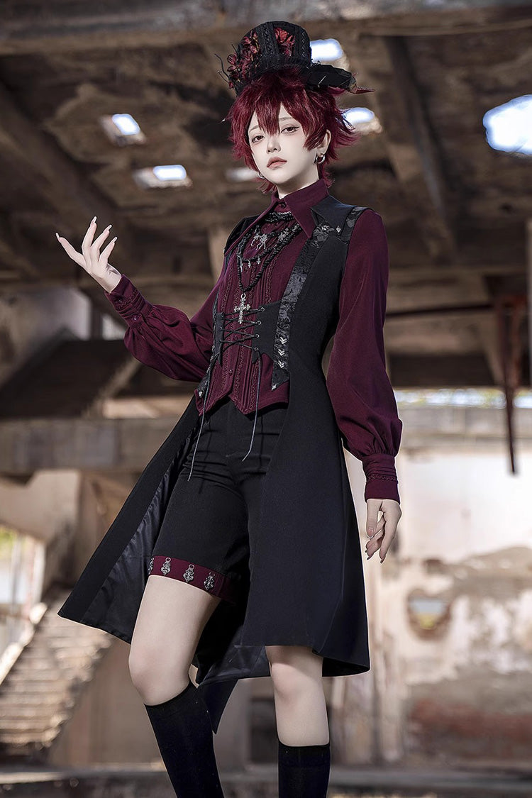 Scarlet Lapel Embroidered Slim Gothic Vintage Prince Ouji Shirt